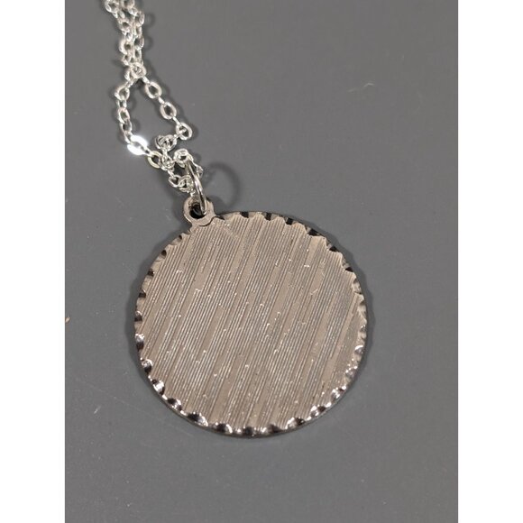 Silver Tone Initial Letter M Etched Round Pendant Necklace Monogram 18 in - Picture 7 of 8